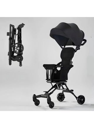 Lightweight foldable baby stroller, portable two-way stroller with easy-carry handle, 80 kg load capacity for children from 5 months to 6 years old - Airplane approved (Black)